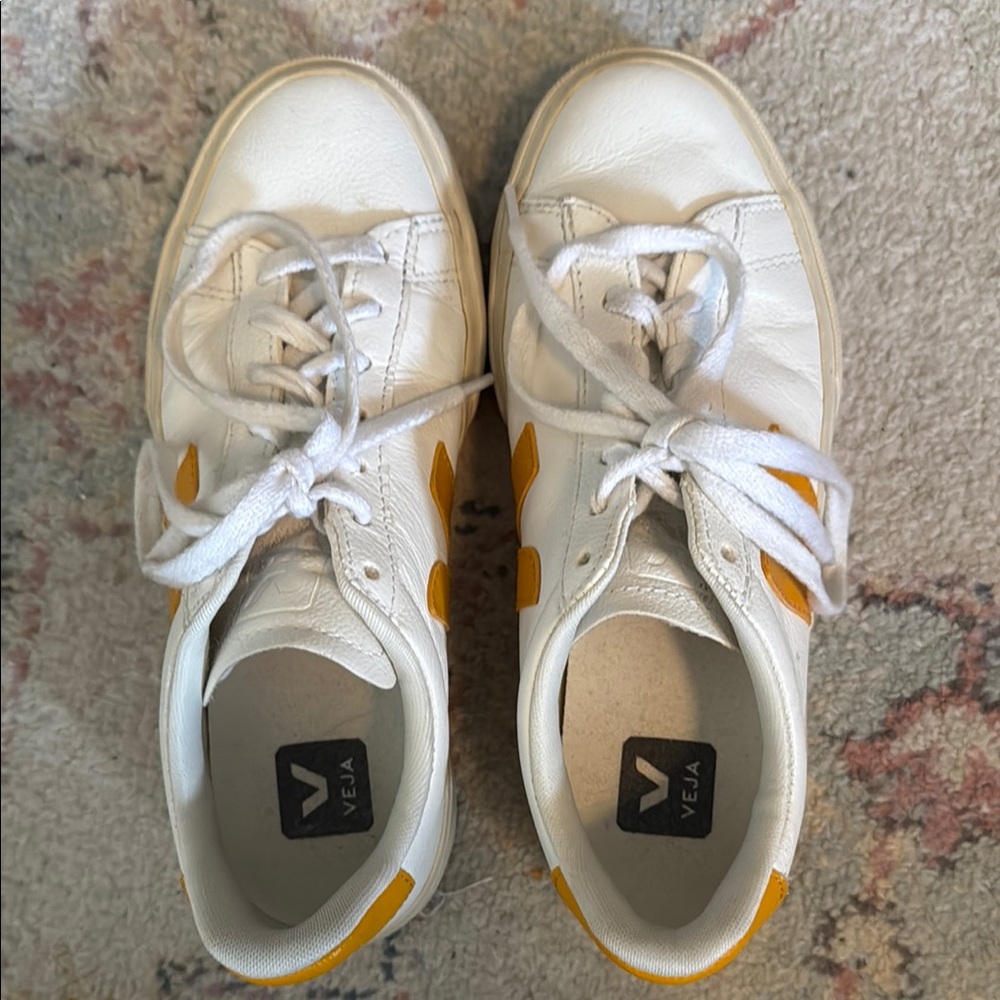 Veja White and Yellow Athletic Shoes